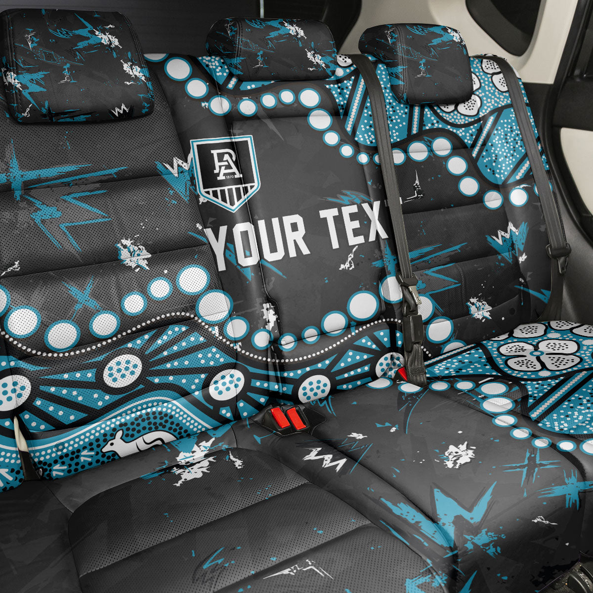 Personalized Port Adelaide Power Back Car Seat Cover Aboriginal Pattern with Graffiti Style