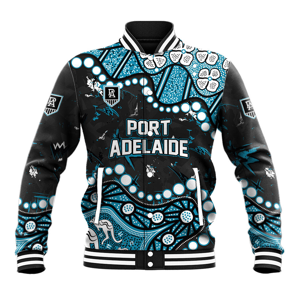 Personalized Port Adelaide Power Baseball Jacket Aboriginal Pattern with Graffiti Style