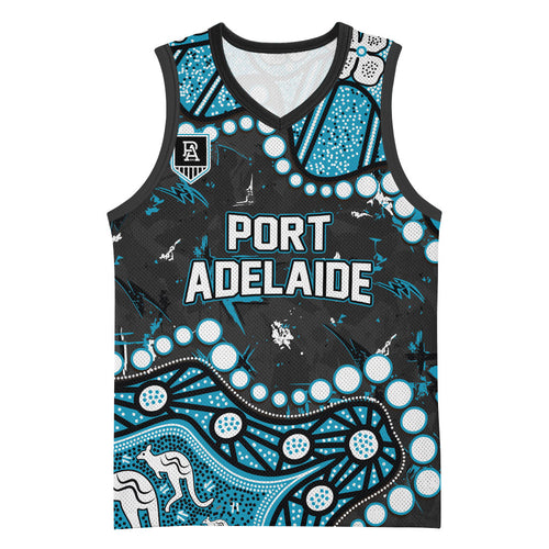 Personalized Port Adelaide Power Basketball Jersey Aboriginal Pattern with Graffiti Style