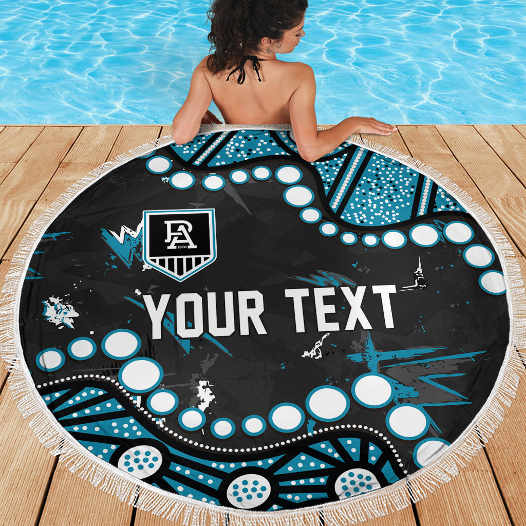 Personalized Port Adelaide Power Beach Blanket Aboriginal Pattern with Graffiti Style