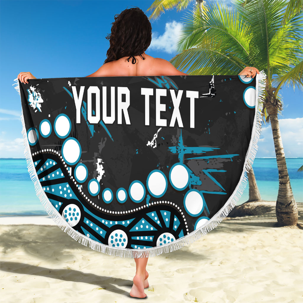 Personalized Port Adelaide Power Beach Blanket Aboriginal Pattern with Graffiti Style