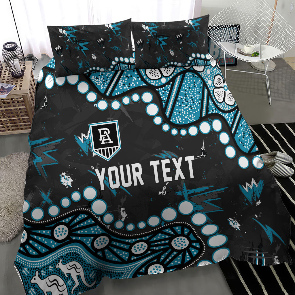 Personalized Port Adelaide Power Bedding Set Aboriginal Pattern with Graffiti Style