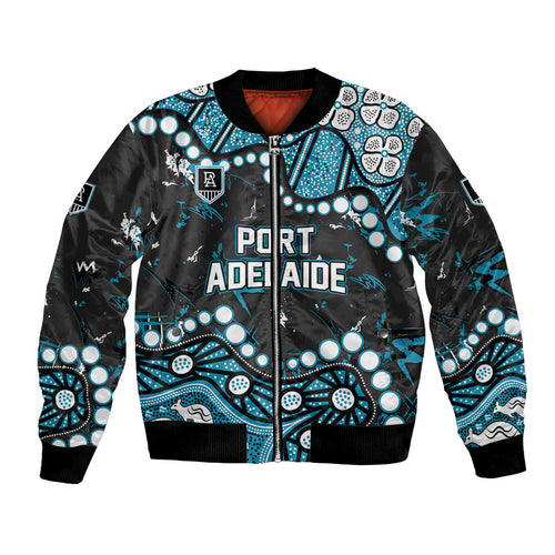 Personalized Port Adelaide Power Bomber Jacket Aboriginal Pattern with Graffiti Style