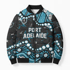 Personalized Port Adelaide Power Bomber Puffer Jacket Aboriginal Pattern with Graffiti Style