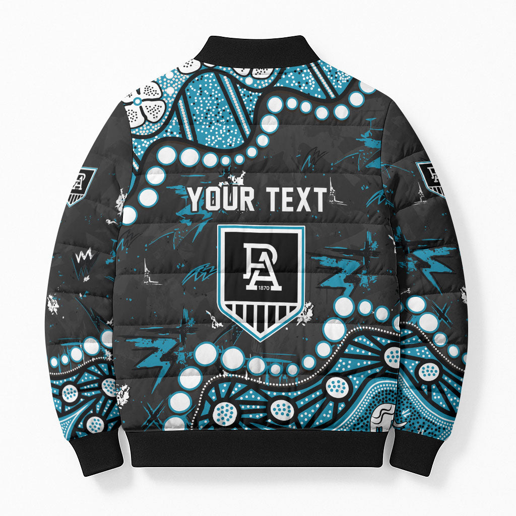 Personalized Port Adelaide Power Bomber Puffer Jacket Aboriginal Pattern with Graffiti Style