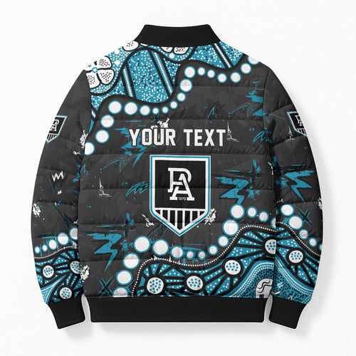 Personalized Port Adelaide Power Bomber Puffer Jacket Aboriginal Pattern with Graffiti Style