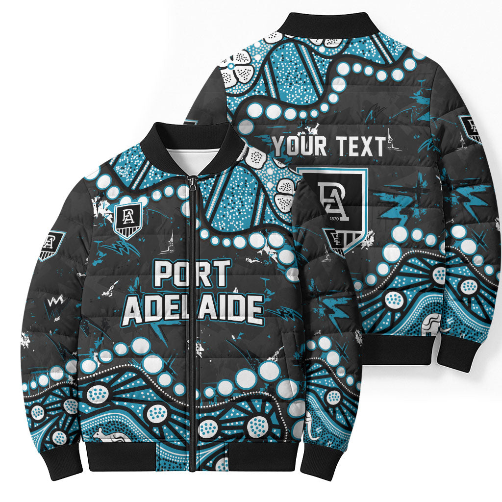 Personalized Port Adelaide Power Bomber Puffer Jacket Aboriginal Pattern with Graffiti Style