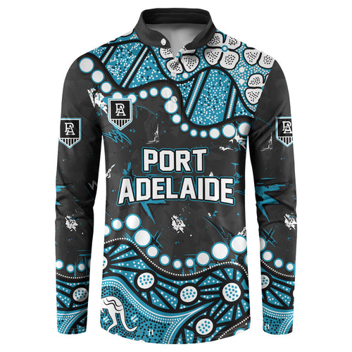 Personalized Port Adelaide Power Button Sweatshirt Aboriginal Pattern with Graffiti Style