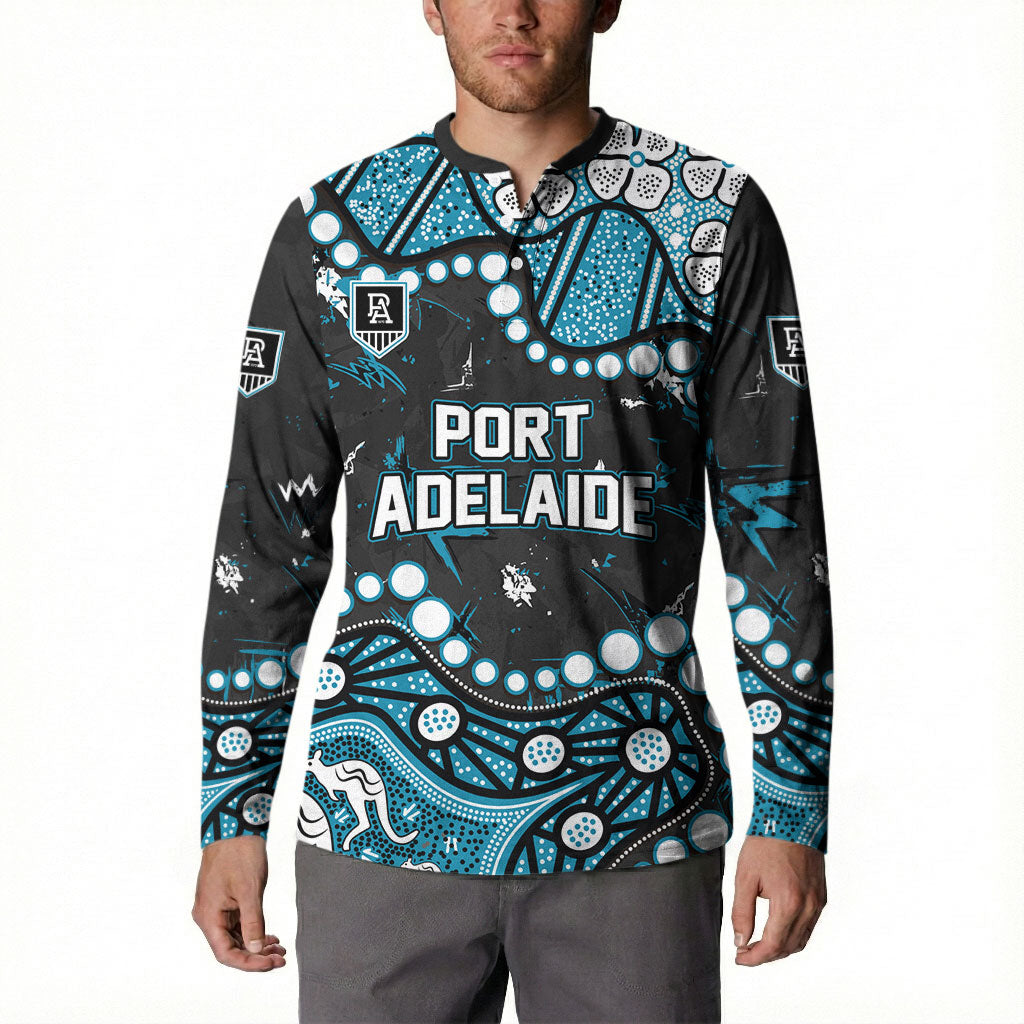 Personalized Port Adelaide Power Button Sweatshirt Aboriginal Pattern with Graffiti Style