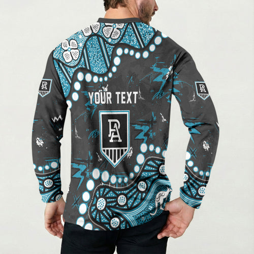 Personalized Port Adelaide Power Button Sweatshirt Aboriginal Pattern with Graffiti Style