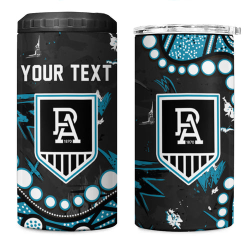 Personalized Port Adelaide Power 4 in 1 Can Cooler Tumbler Aboriginal Pattern with Graffiti Style