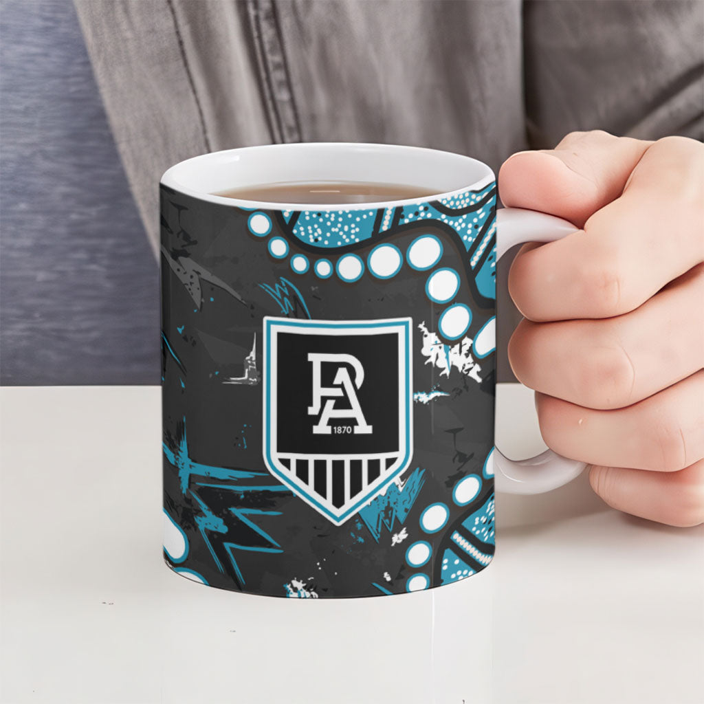 Personalized Port Adelaide Power Ceramic Mug Aboriginal Pattern with Graffiti Style