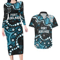 Personalized Port Adelaide Power Couples Matching Long Sleeve Bodycon Dress and Hawaiian Shirt Aboriginal Pattern with Graffiti Style