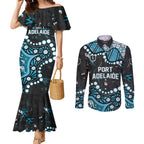 Personalized Port Adelaide Power Couples Matching Mermaid Dress and Long Sleeve Button Shirt Aboriginal Pattern with Graffiti Style