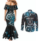 Personalized Port Adelaide Power Couples Matching Mermaid Dress and Long Sleeve Button Shirt Aboriginal Pattern with Graffiti Style
