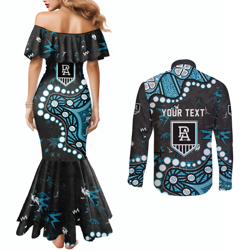 Personalized Port Adelaide Power Couples Matching Mermaid Dress and Long Sleeve Button Shirt Aboriginal Pattern with Graffiti Style