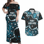Personalized Port Adelaide Power Couples Matching Off Shoulder Maxi Dress and Hawaiian Shirt Aboriginal Pattern with Graffiti Style