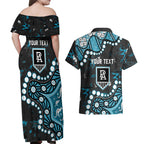 Personalized Port Adelaide Power Couples Matching Off Shoulder Maxi Dress and Hawaiian Shirt Aboriginal Pattern with Graffiti Style