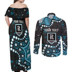 Personalized Port Adelaide Power Couples Matching Off Shoulder Maxi Dress and Long Sleeve Button Shirt Aboriginal Pattern with Graffiti Style