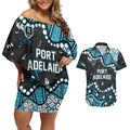 Personalized Port Adelaide Power Couples Matching Off Shoulder Short Dress and Hawaiian Shirt Aboriginal Pattern with Graffiti Style