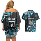 Personalized Port Adelaide Power Couples Matching Off Shoulder Short Dress and Hawaiian Shirt Aboriginal Pattern with Graffiti Style