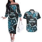 Personalized Port Adelaide Power Couples Matching Off The Shoulder Long Sleeve Dress and Hawaiian Shirt Aboriginal Pattern with Graffiti Style
