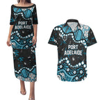 Personalized Port Adelaide Power Couples Matching Puletasi and Hawaiian Shirt Aboriginal Pattern with Graffiti Style