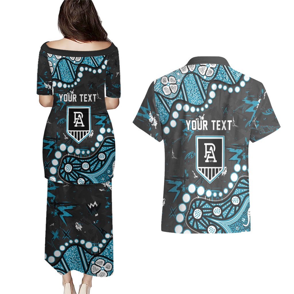Personalized Port Adelaide Power Couples Matching Puletasi and Hawaiian Shirt Aboriginal Pattern with Graffiti Style