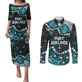 Personalized Port Adelaide Power Couples Matching Puletasi and Long Sleeve Button Shirt Aboriginal Pattern with Graffiti Style