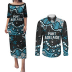 Personalized Port Adelaide Power Couples Matching Puletasi and Long Sleeve Button Shirt Aboriginal Pattern with Graffiti Style