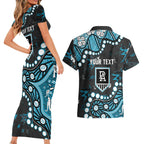 Personalized Port Adelaide Power Couples Matching Short Sleeve Bodycon Dress and Hawaiian Shirt Aboriginal Pattern with Graffiti Style