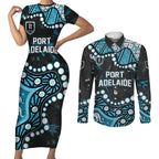Personalized Port Adelaide Power Couples Matching Short Sleeve Bodycon Dress and Long Sleeve Button Shirt Aboriginal Pattern with Graffiti Style