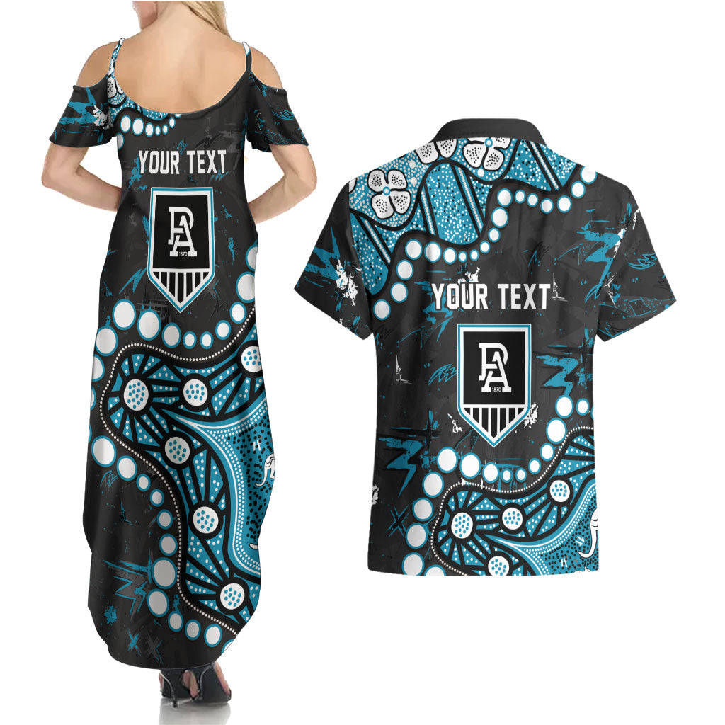 Personalized Port Adelaide Power Couples Matching Summer Maxi Dress and Hawaiian Shirt Aboriginal Pattern with Graffiti Style