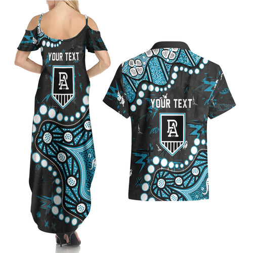 Personalized Port Adelaide Power Couples Matching Summer Maxi Dress and Hawaiian Shirt Aboriginal Pattern with Graffiti Style