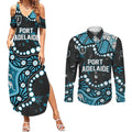 Personalized Port Adelaide Power Couples Matching Summer Maxi Dress and Long Sleeve Button Shirt Aboriginal Pattern with Graffiti Style