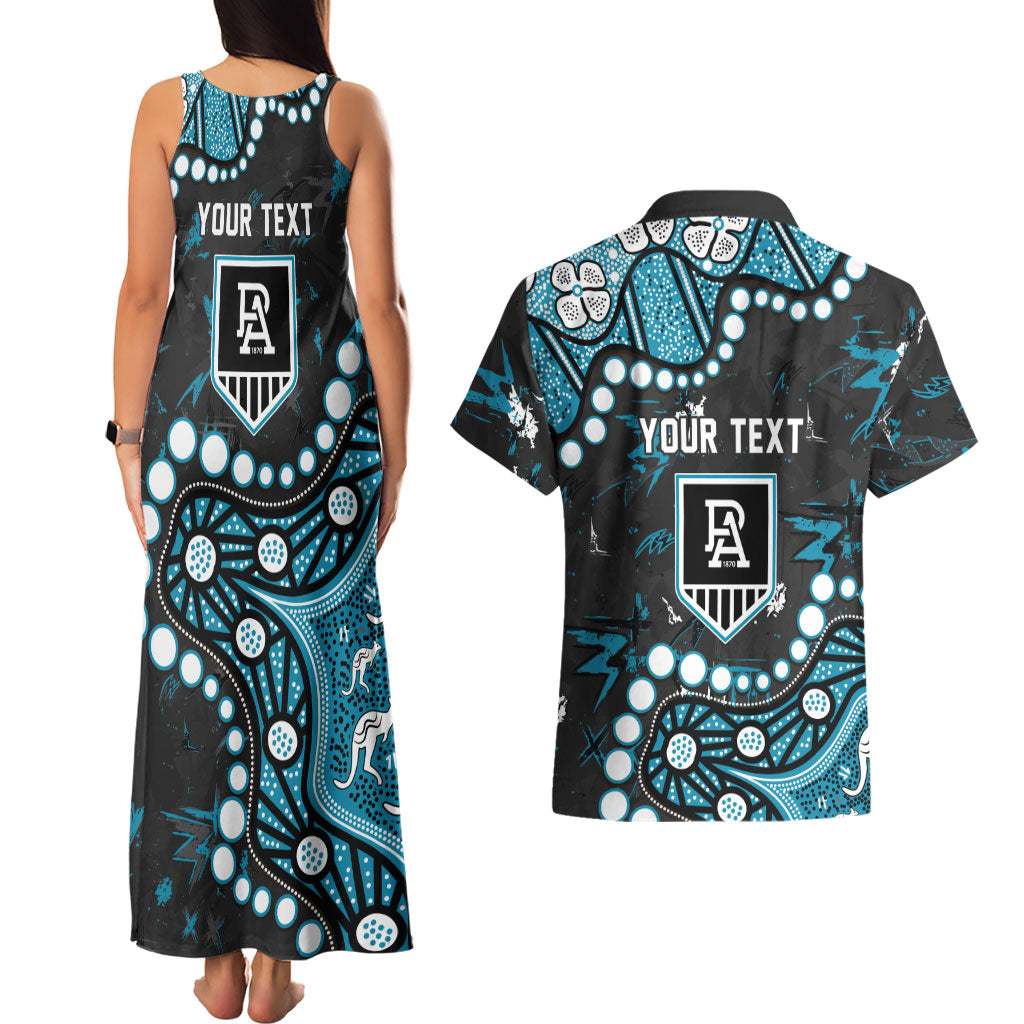 Personalized Port Adelaide Power Couples Matching Tank Maxi Dress and Hawaiian Shirt Aboriginal Pattern with Graffiti Style