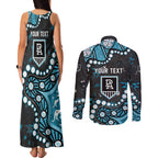 Personalized Port Adelaide Power Couples Matching Tank Maxi Dress and Long Sleeve Button Shirt Aboriginal Pattern with Graffiti Style