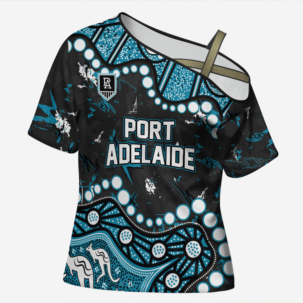 Personalized Port Adelaide Power Cross Shoulder Shirt Aboriginal Pattern with Graffiti Style