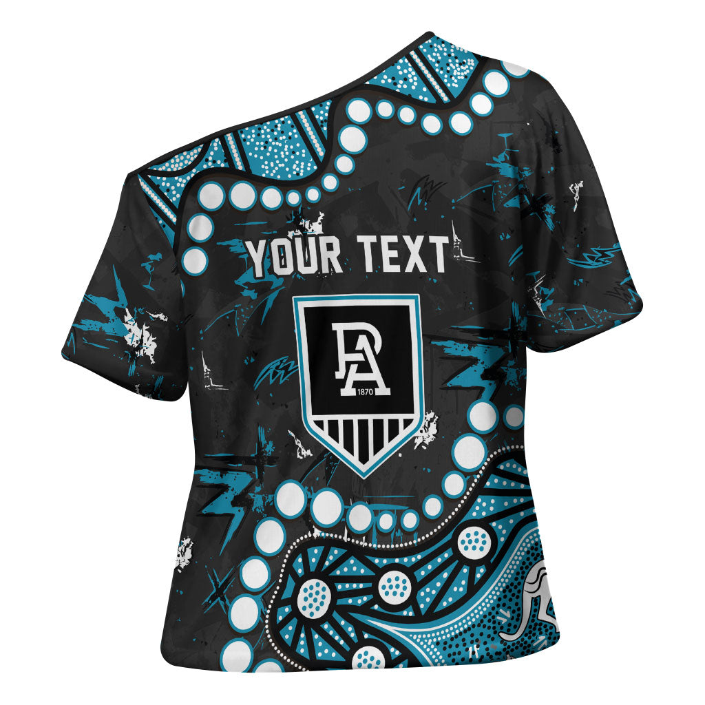 Personalized Port Adelaide Power Cross Shoulder Shirt Aboriginal Pattern with Graffiti Style