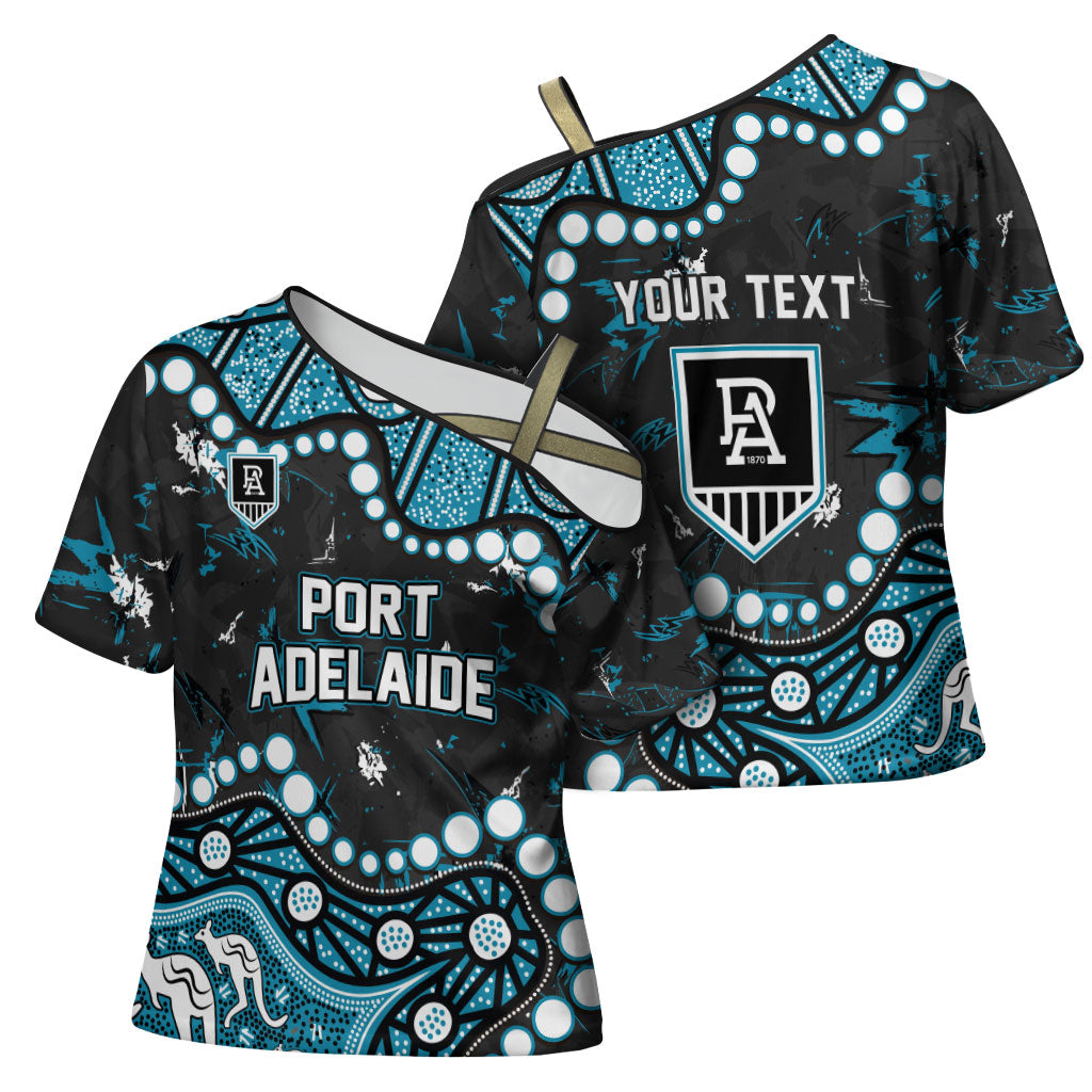 Personalized Port Adelaide Power Cross Shoulder Shirt Aboriginal Pattern with Graffiti Style