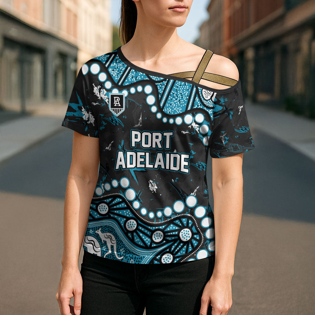 Personalized Port Adelaide Power Cross Shoulder Shirt Aboriginal Pattern with Graffiti Style