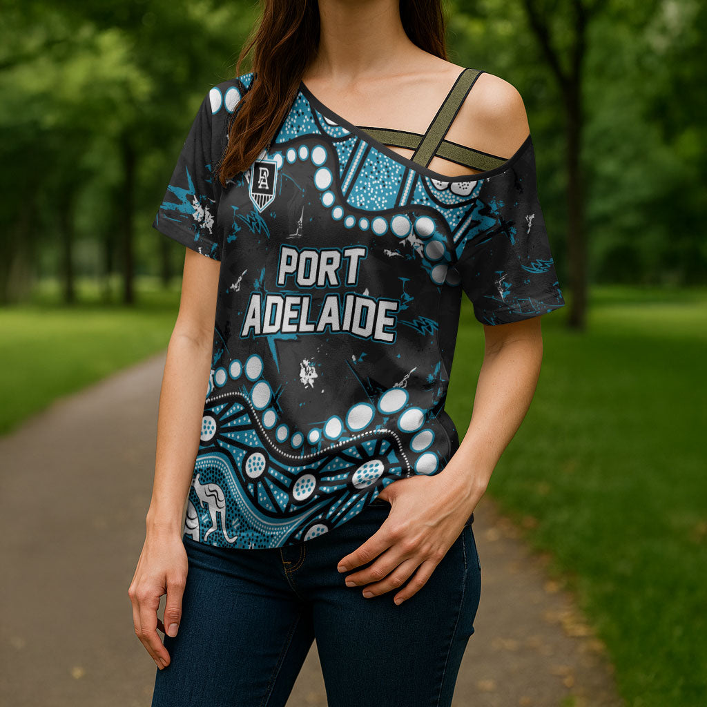 Personalized Port Adelaide Power Cross Shoulder Shirt Aboriginal Pattern with Graffiti Style