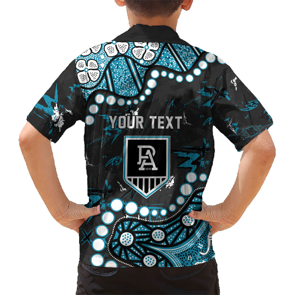 Personalized Port Adelaide Power Family Matching Long Sleeve Bodycon Dress and Hawaiian Shirt Aboriginal Pattern with Graffiti Style
