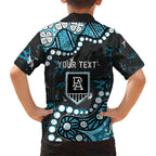 Personalized Port Adelaide Power Family Matching Long Sleeve Bodycon Dress and Hawaiian Shirt Aboriginal Pattern with Graffiti Style