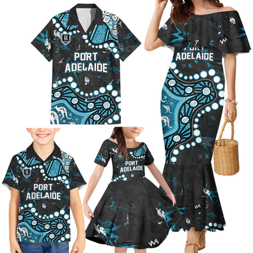 Personalized Port Adelaide Power Family Matching Mermaid Dress and Hawaiian Shirt Aboriginal Pattern with Graffiti Style