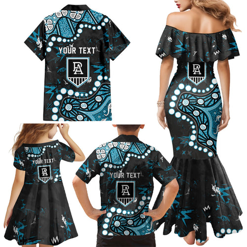 Personalized Port Adelaide Power Family Matching Mermaid Dress and Hawaiian Shirt Aboriginal Pattern with Graffiti Style