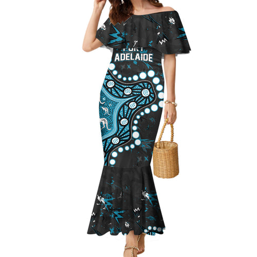Personalized Port Adelaide Power Family Matching Mermaid Dress and Hawaiian Shirt Aboriginal Pattern with Graffiti Style