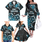 Personalized Port Adelaide Power Family Matching Off The Shoulder Long Sleeve Dress and Hawaiian Shirt Aboriginal Pattern with Graffiti Style