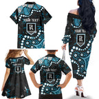 Personalized Port Adelaide Power Family Matching Off The Shoulder Long Sleeve Dress and Hawaiian Shirt Aboriginal Pattern with Graffiti Style