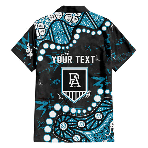 Personalized Port Adelaide Power Family Matching Off The Shoulder Long Sleeve Dress and Hawaiian Shirt Aboriginal Pattern with Graffiti Style